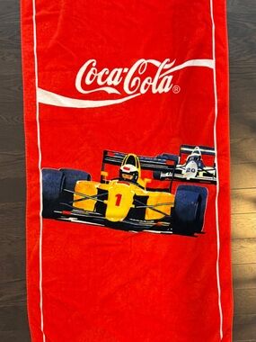 ⁠VTG 1991 Coca-Cola F1 Indy Car Racing Beach Towel Canadian Promo Red Large 90s